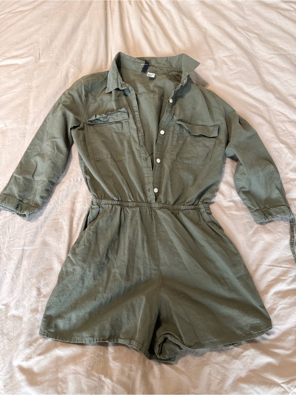 H&M Olive Utility Button-Front Jumpsuit